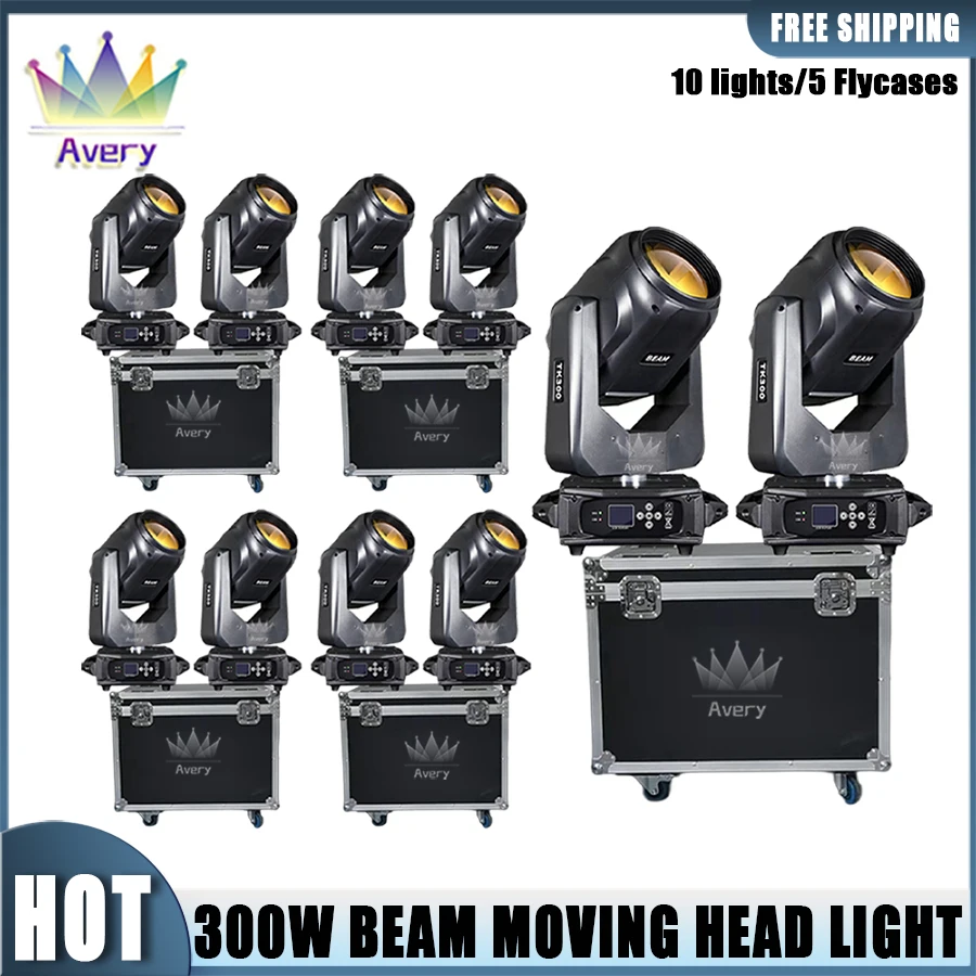 Geen Belasting 10 Stuks Straal 300W Bewegende Kop Verlichting Met Rdm Kleurrijk & Vorst Met 5 Stuks Flycases Voor Bruiloft Dj Disco Podium Dmx Verlichting