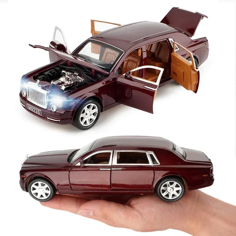 Modèle de voiture Rolls Royce Phantom en alliage moulé sous pression, jouet en métal, simulation du son et de la lumière, collection de voitures arrière, cadeau pour enfants, A0.25, 1:24