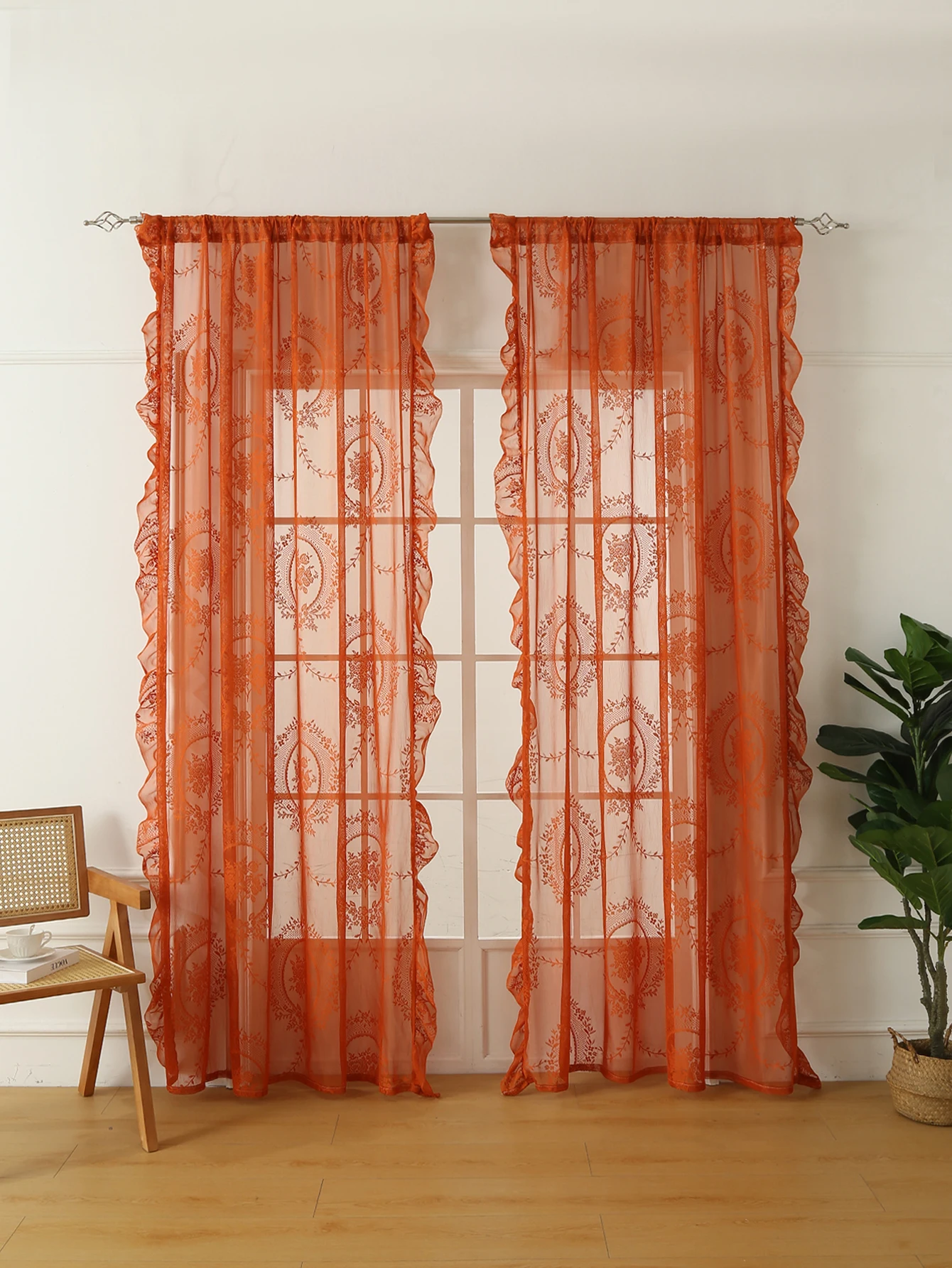 78-Zoll-Vorhänge mit orangefarbener Spitze, rund, Spiegelstange, Taschenvorhänge, Wohnzimmer, Schlafzimmer, Balkon, Zuhause, Vorhänge, Dekoration, Party, Urlaub, Vorhang – Detail 2