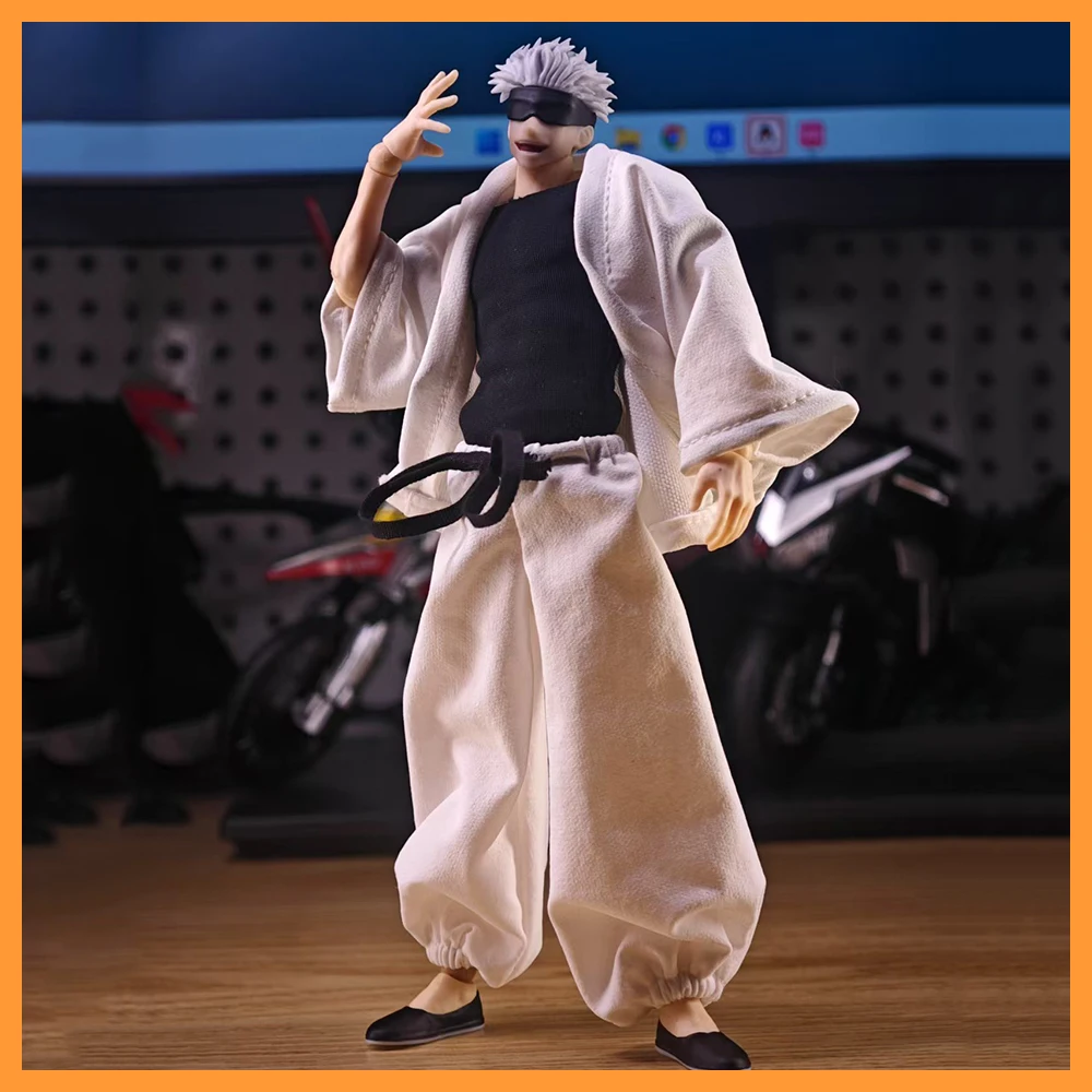 Julongsu kaisen 1/12 conjunto de roupas masculinas gojo satoru branco curto robe calças apertadas modelo para 6 "vtoys x bms figura ação brinquedo