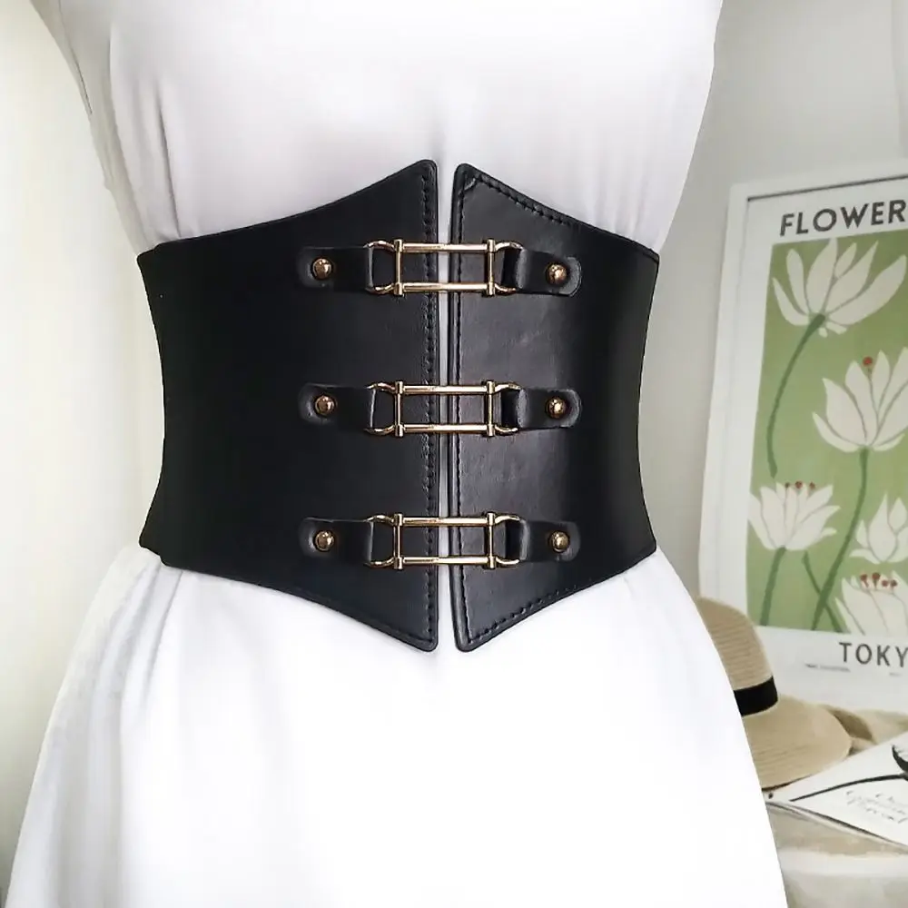 Waist Corset Slimming Body Metal Buckle All-match Skirt Decorations Wide Waistband Elastic Waist Strap PU Leather Cummerbund