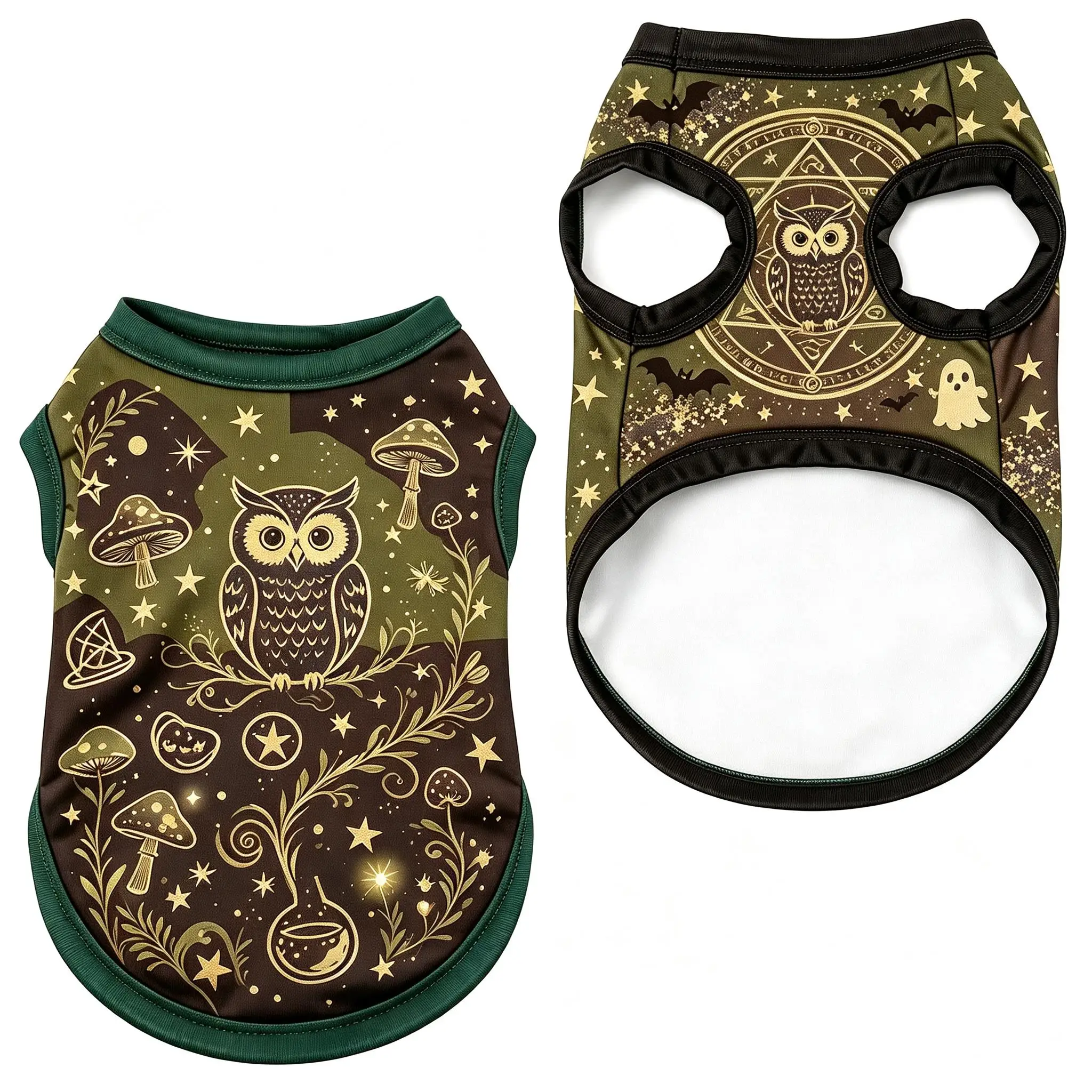 Pet Dog Vest Purple Owl Mushroom Magic Print Lightweight Sleeveless Shirt for Small Medium Dogs Mystic Holiday Daily Wear