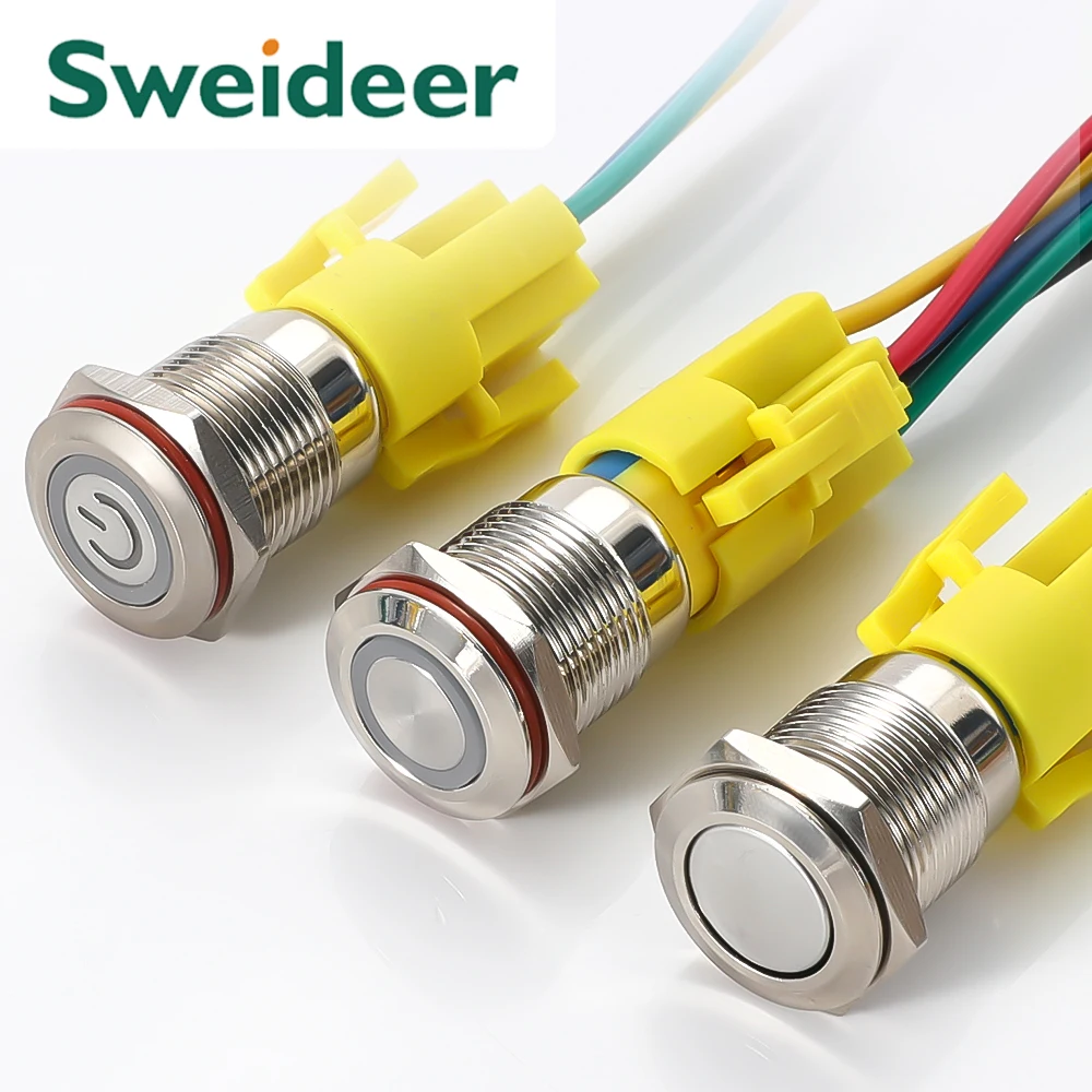 Waterproof Light Switch Metal Push Button LED Light Momentary Latching Car Engine Computor PC Power Switch 5V 12V 24V 220V  5A