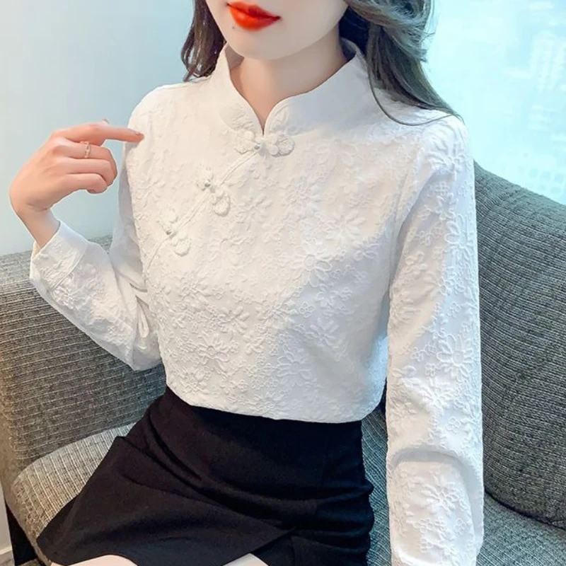 

Женские нежные нежные женские винтажные осенние эстетические топы с воротником-стойкой и нерегулярными пуговицами, шикарные TT181