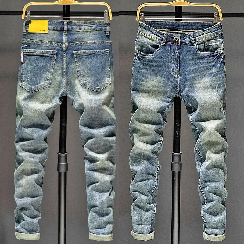 Jeans rasgados para homens, calças jeans, streetwear slim fit, calças largas, calças cargo fashion, pretas, azul claro, plus size jean, marca