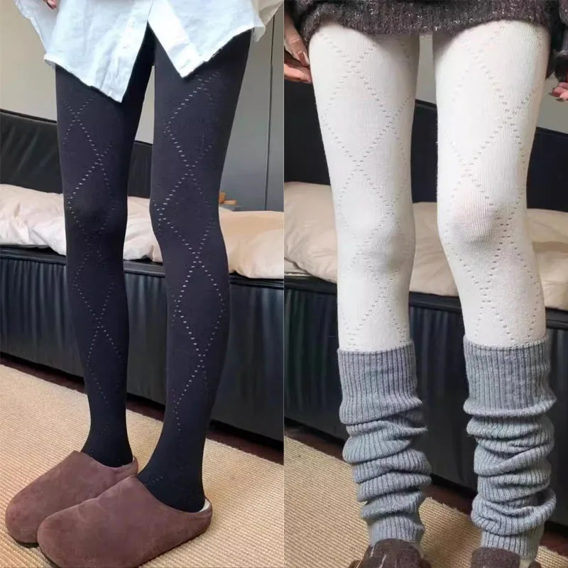 

Women's Slimming Argyle Jacquard Pantyhose Retro Diamond Pattern Stocking Korean Elastic Cotton Autumn Winter Legging Underwear