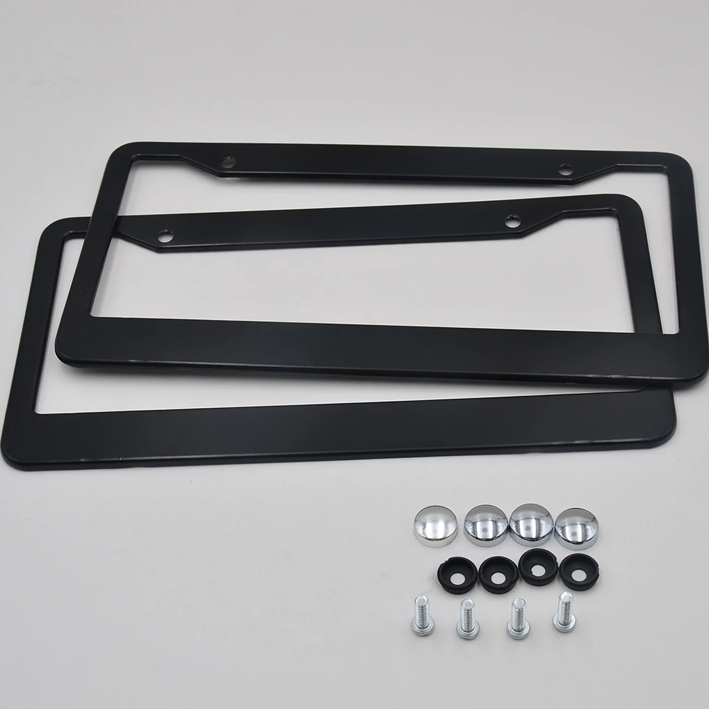 2pcs Stainless Steel Car License Plate Frame Universal Vehicle Black Number License Plate Bracket Frame Holder