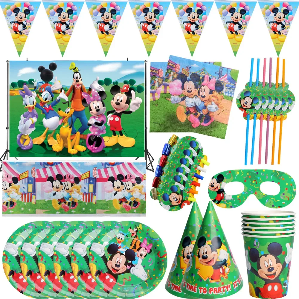 Cartoon Mickey Mouse Theme Kids Favor Birthday Pack Event Party Cups Plates Baby Shower Disposable Tableware Supplies