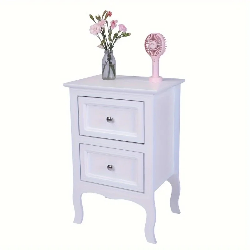 Country Style Two-Tier Night Table Large Size White