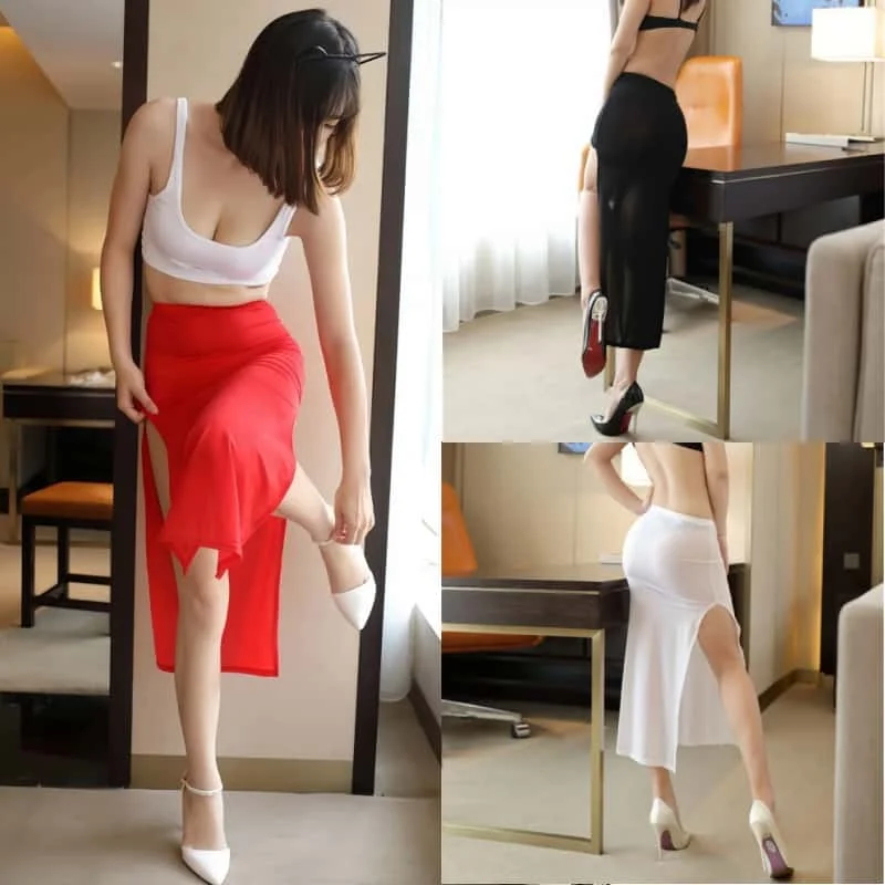 

NEWJOINFUN Sexy See Through Black Long Skirts Transparent Wrap Hips XL Night Club Party Wear Mini Midi Skirt for Women Christmas