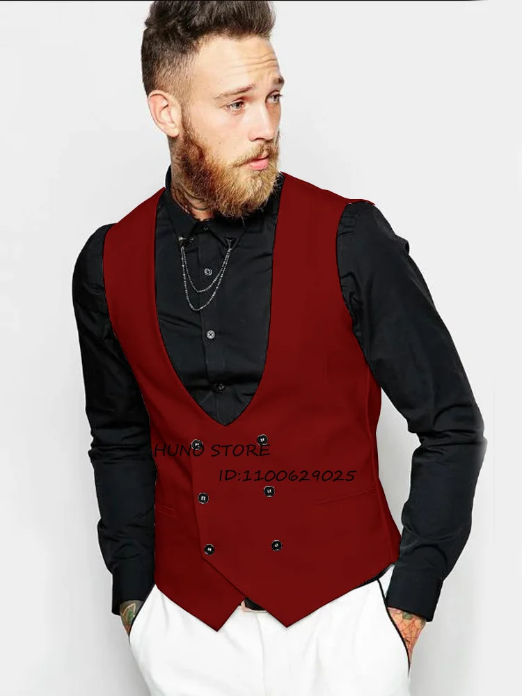 Men's Suit Vest Double Breasted Solid Color Slim Fit Sleeveless Jacket Wedding Groomsmen Party Male Top