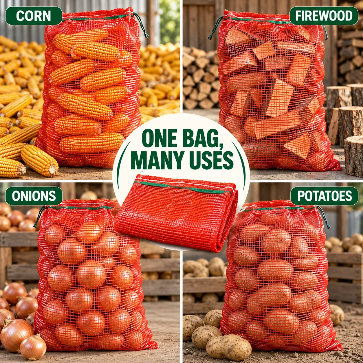 Strong Breathable Plastic Woven Mesh Bags with Drawstring for Corn Onion Potato Fruit Vegetable & Firewood Storage 50/100/200PCS