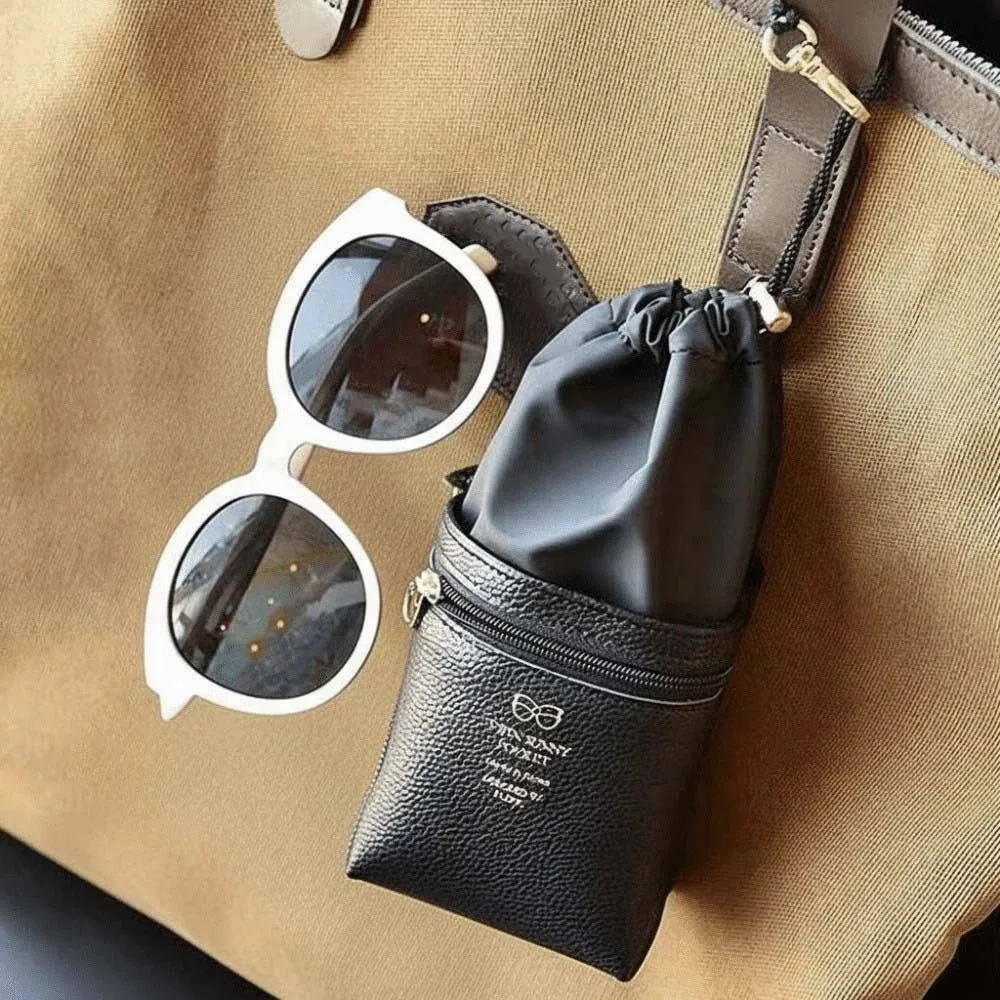 Portable Drawstring Glasses Organizer Large Capacity Double-layer Eyewear Storage Bag Anti-lost with Key Ring