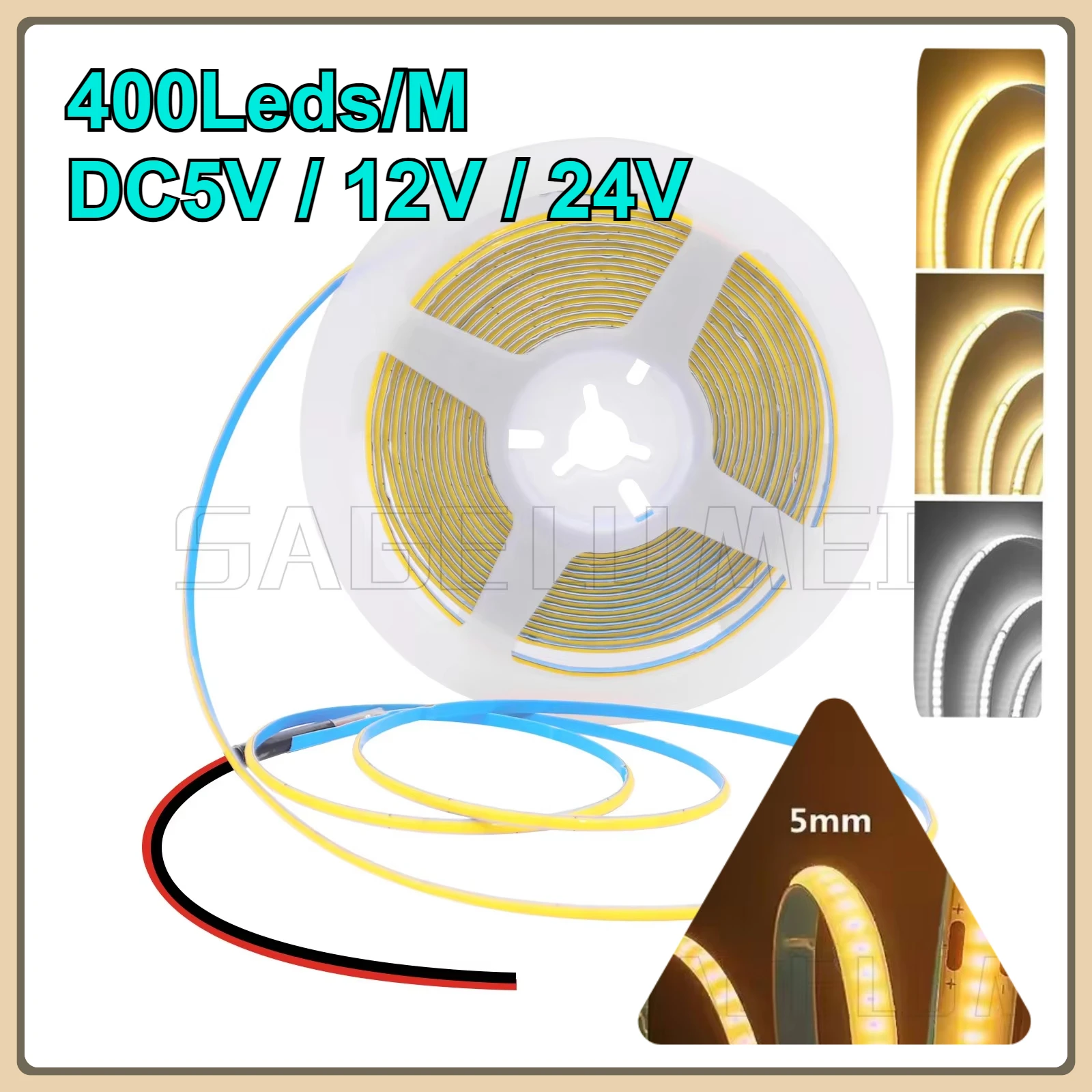 

5V 12V 24V Super Bright COB LED Strip Light LED Light Tape 5M Bedroom Kitchen Lighting Flexible Light Tape Warm White Backlight