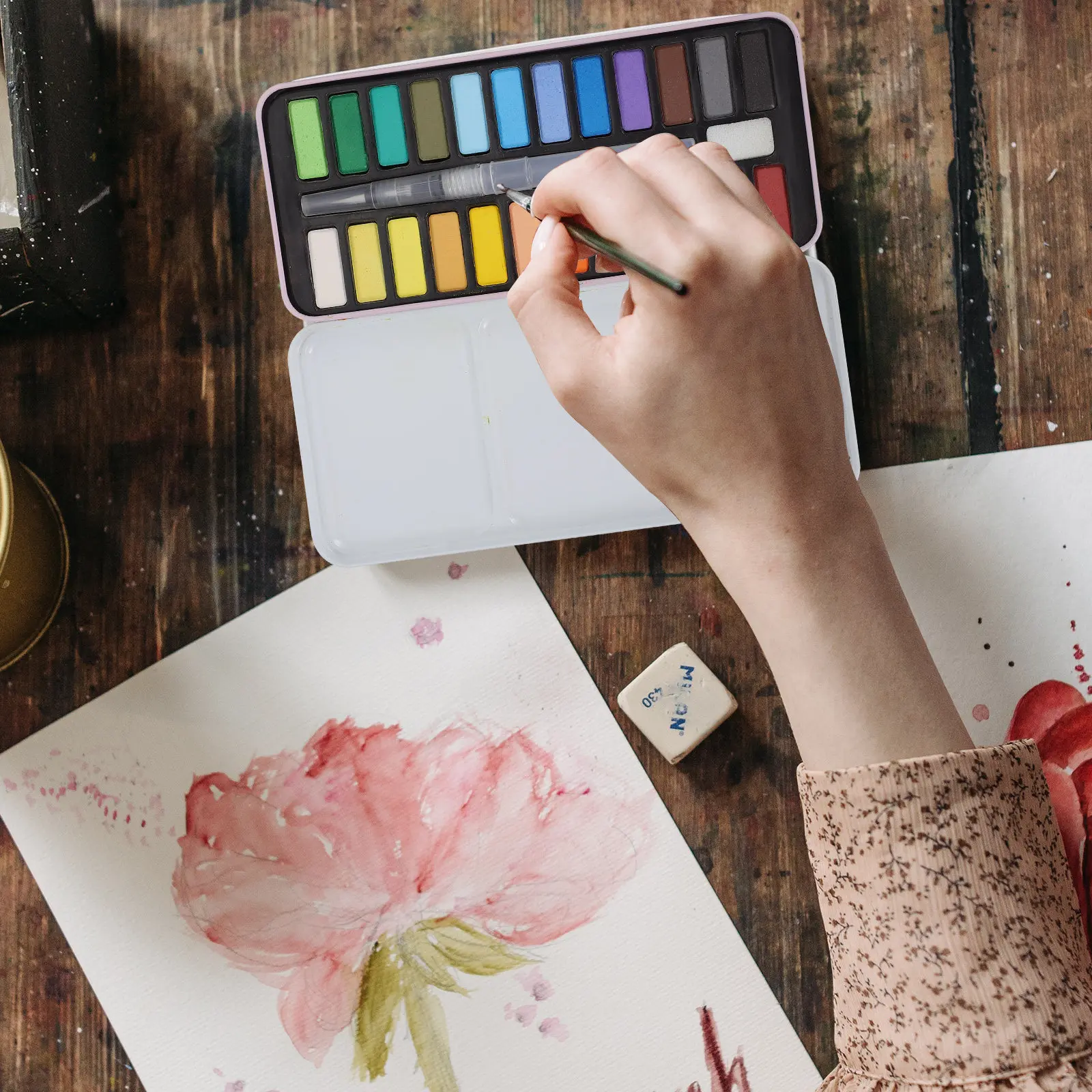 1Set Professional Watercolor Set Vibrant Pigments Portable Compact Design Ideal for Travel Field Sketching Students Artists Gift