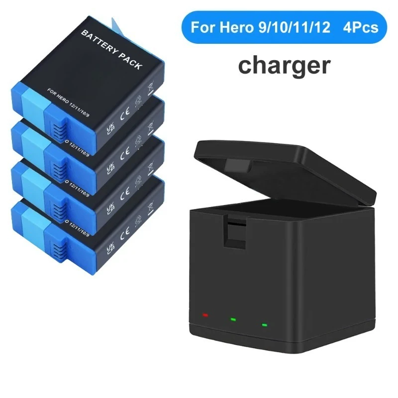 

For GoPro Hero 12 11 10 9 2000 mAh Battery 3 Ways Fast Charger Box TF Card Storage For GoPro Hero Accessories
