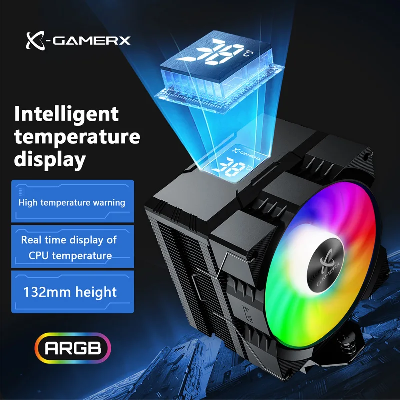 Power Train X-Gamerx Z-1300 ARGB CPU Cooler with Digital Temperature Display Radiator 4 Heat pipes For LGA1700/1200 115X AM4 AM5