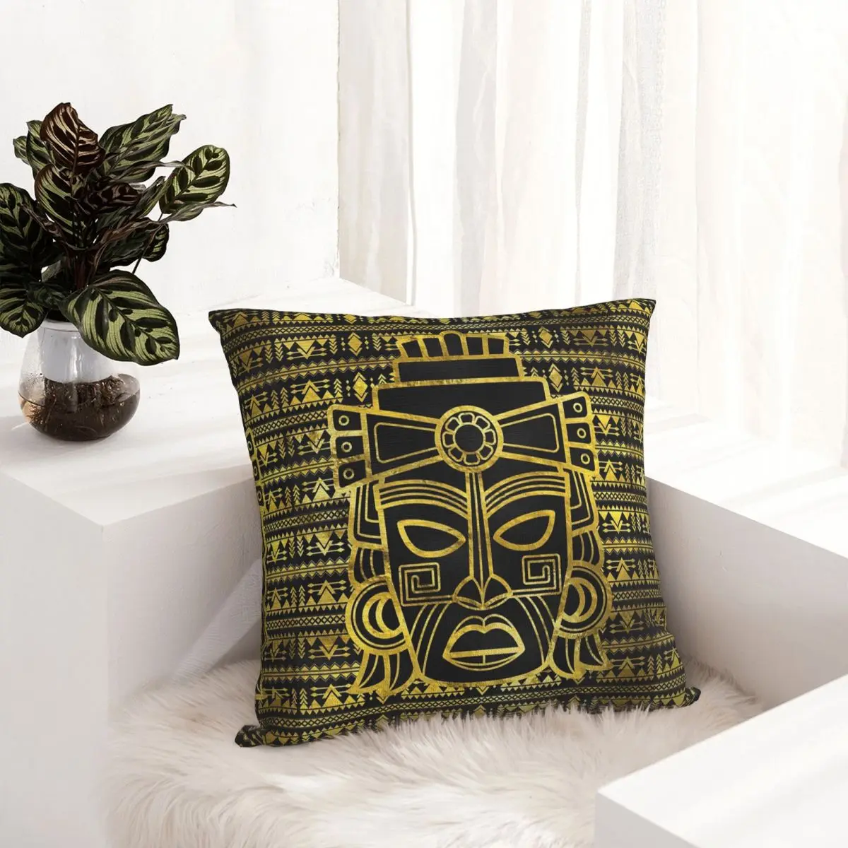 Gold Aztec Inca Mayan Mask pillowcase printed cushion cover sofa waist pillow pillow cover