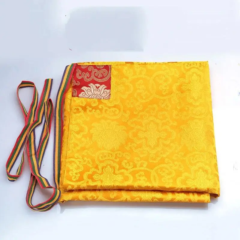 Tibetan Yellow Mandala Cloth Brocade Jacquard Apron Altar Cloth for Mandala Plate Scripture Book Storage Ritual Home Altar Decor