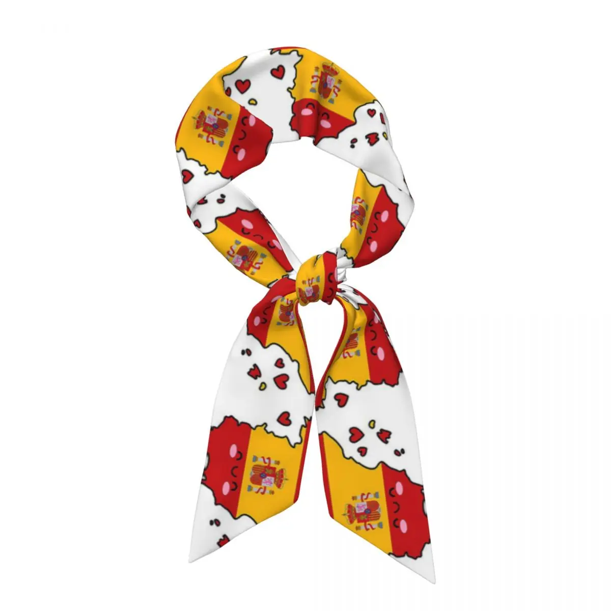 Spain Flag Map Smile With Love Women Long Narrow Scarf Silky Skinny Scarf Multi-use Neck Head Wrap for Office Daily Party