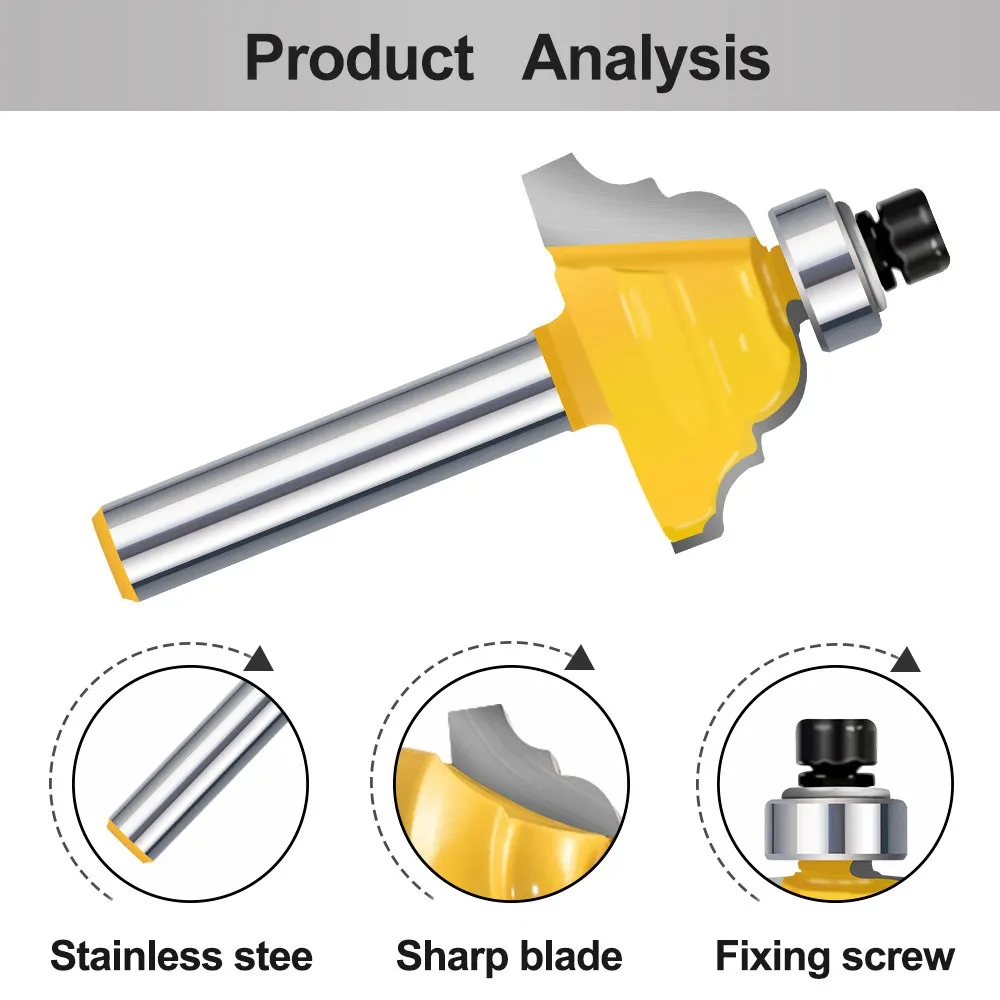 Wood Milling Cutter 1 inch Line Knife Trimming Cutter 1/4 Shank Wood Router Bit with Bearing for Woodwork Cutter Power Tools