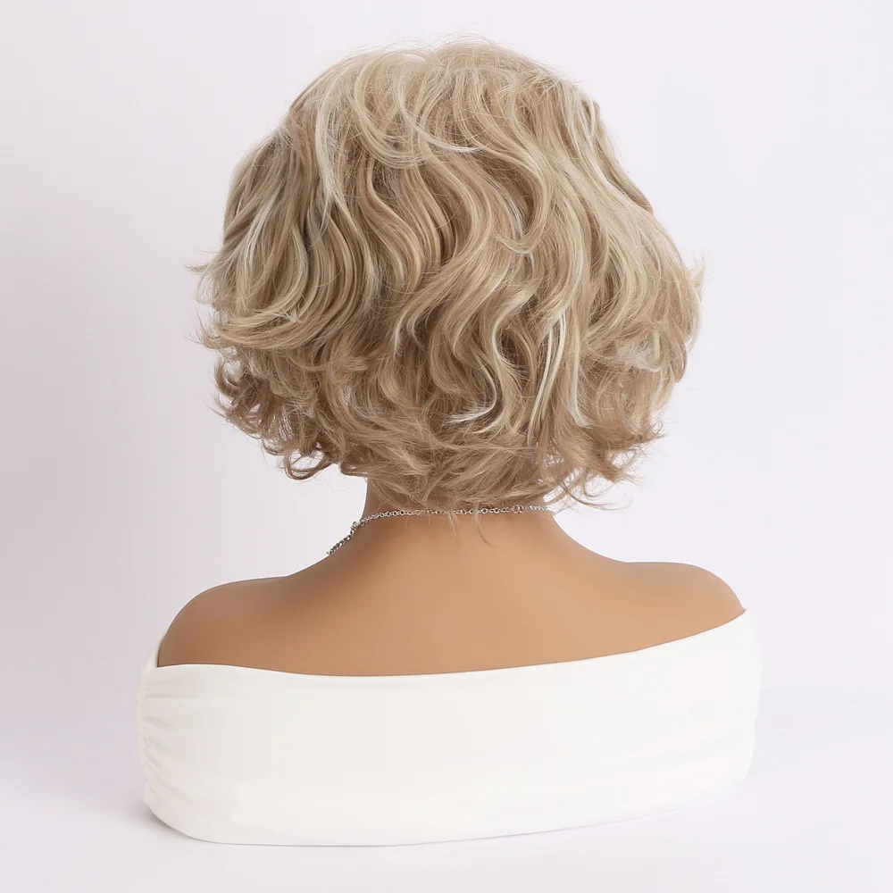 Synthetic Hair Short Ombre Bob Wigs For Women Straight Curly Wig With Bangs Natural Grey Wig Daily Party Use Heat Resistant Wig