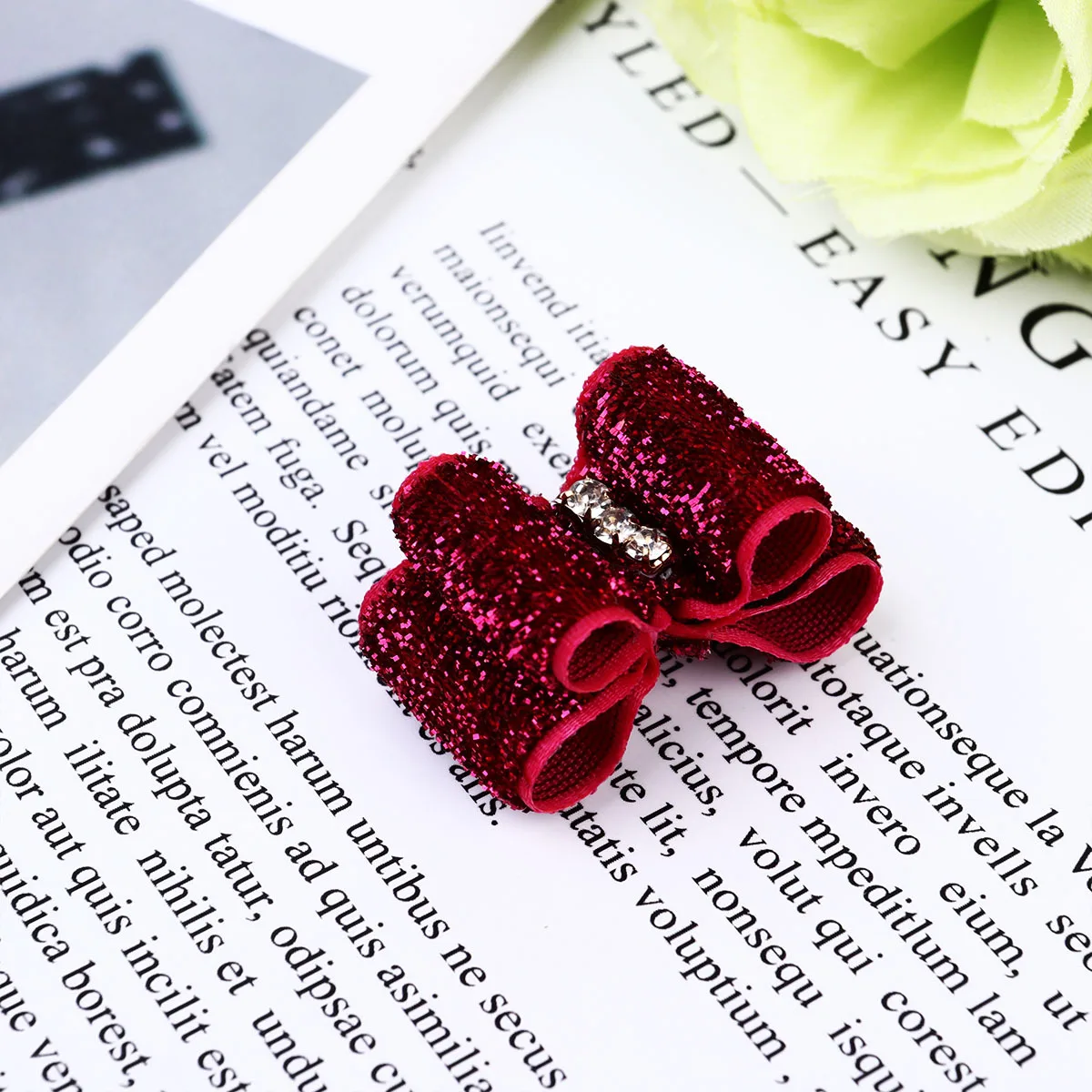 

10Pcs Dog Hair Ties Shiny Bowknot Pet Headwear Rhinestone Accented Hair Ring for Christmas Birthday Parade