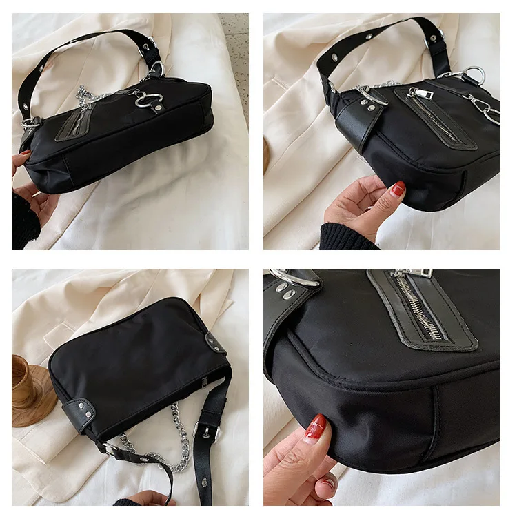 Rivet femmes sac à bandoulière casual luxe dames sacs à main concepteur avec Mini poche chaîne femme sac de messager sac à main noir