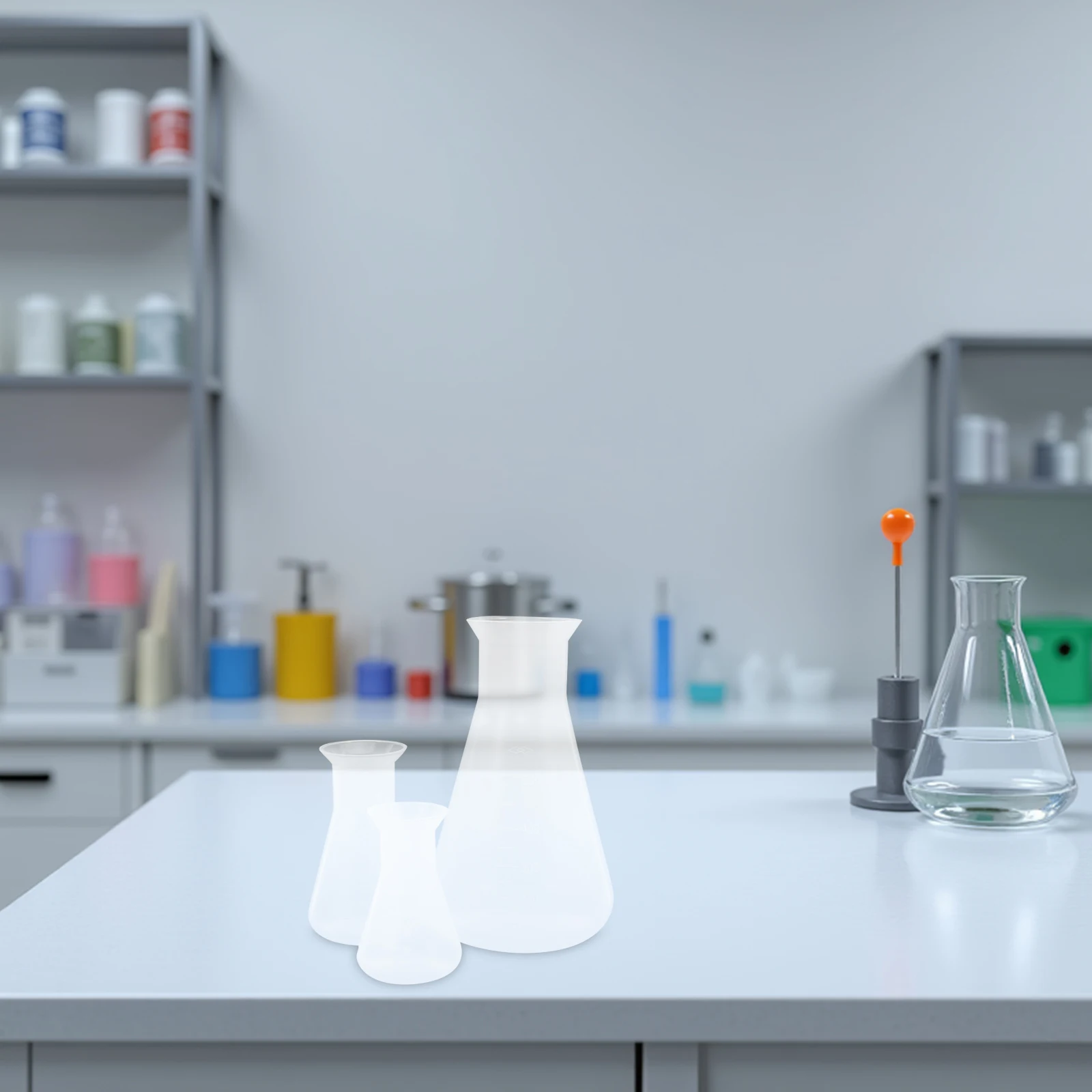 

6Pcs Plastic Chemistry Flasks Set Wide Mouth Erlenmeyer Graduated Transparent Laboratory Bottles for Experiments Science Use