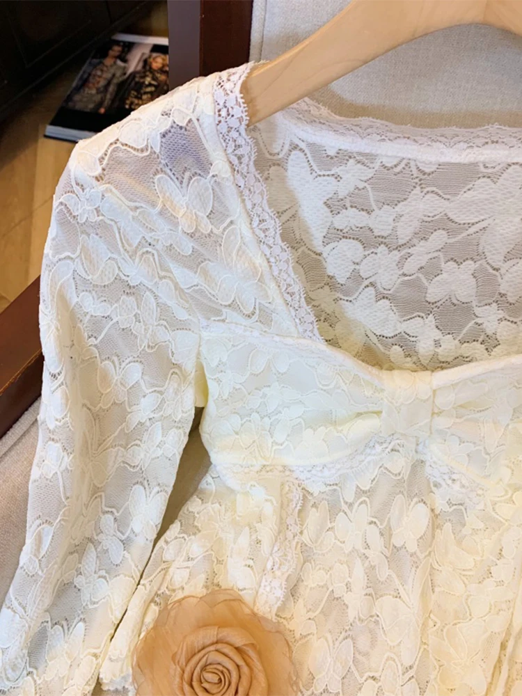 تي شيرت نسائي من الدانتيل المشمش Harajuku الكوري Y2k تي شيرت عتيق جمالي بأكمام طويلة تي شيرت ضيق 2000s ملابس Coquette 2024