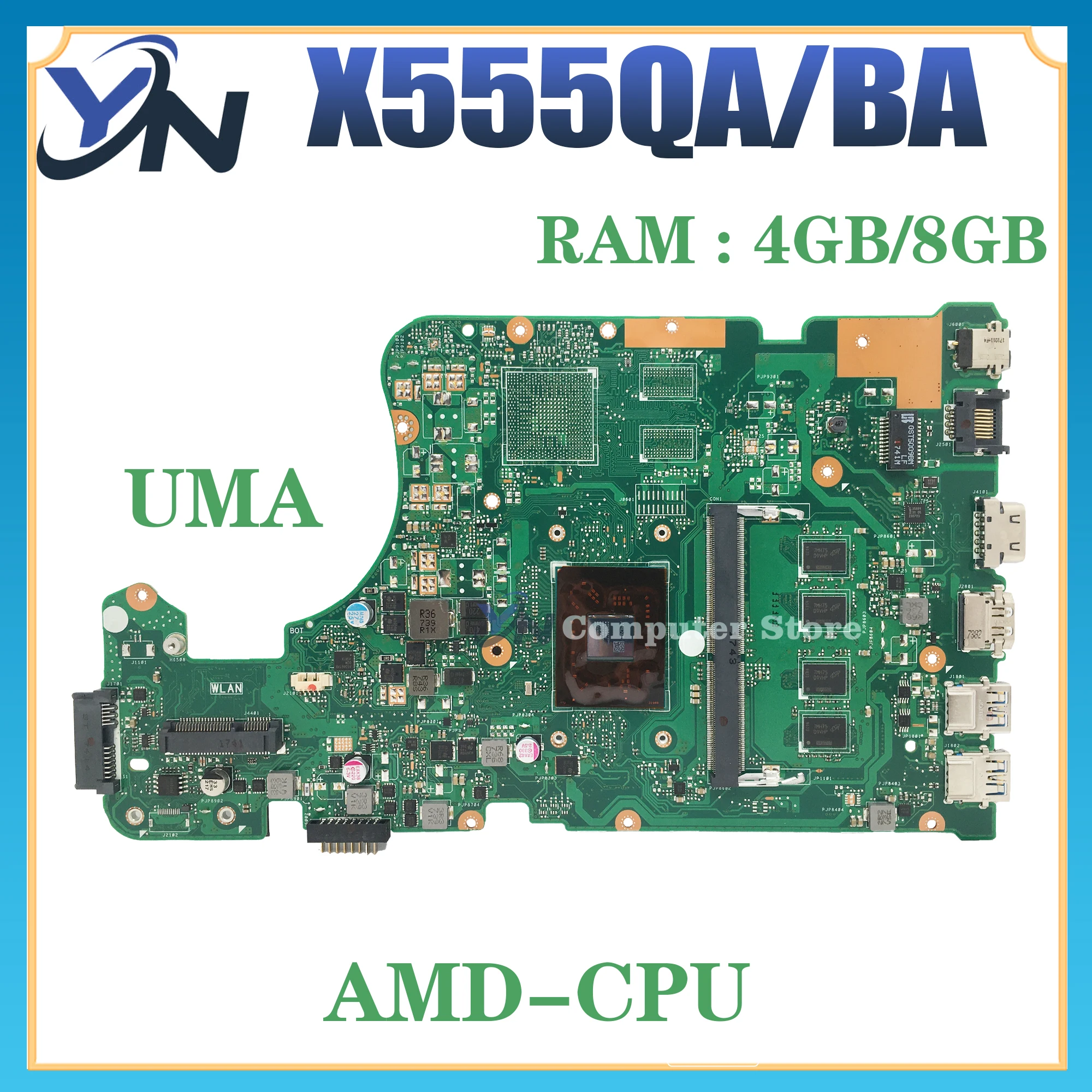 Imagem -02 - Placa-mãe Portátil X555qg para Asus X555qa X555q X555b X555bp K555b X555ba Placa-mãe a6 a9 A10 A12 Fx-9800p Cpu 4g 8g-ram