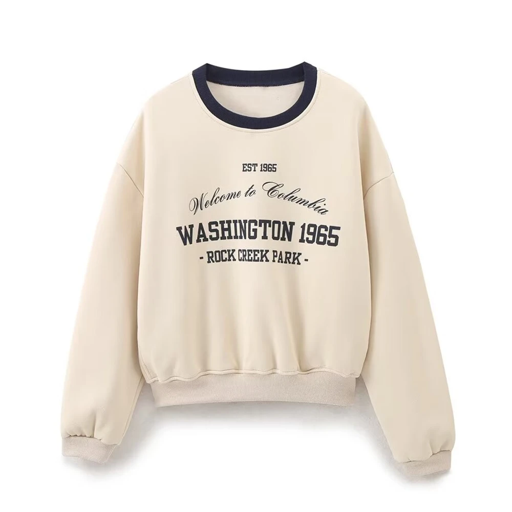 RZRA2024 autumn and winter new women's clothing contrasting collar letter printing college style short long-sleeved sweatshirt