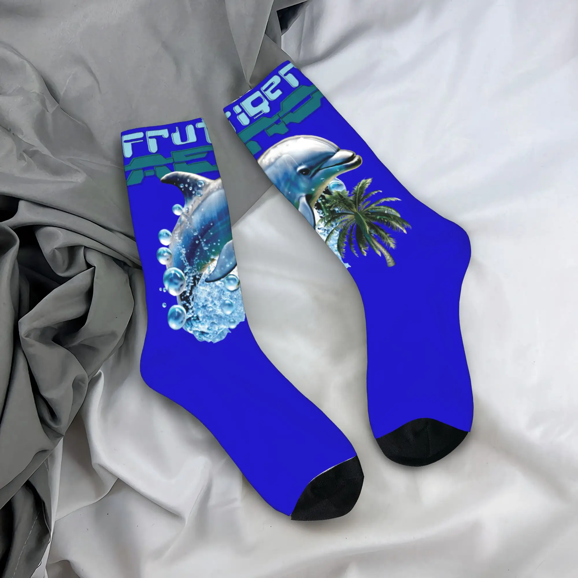 Frutiger Aero Splashy Dolphin - y2k Aesthetic Graphic Design Socks Winter Stockings ถุงเท้าผู้หญิงผู้ชายคุณภาพสูง ถุงเท้าซับเหงื่อ