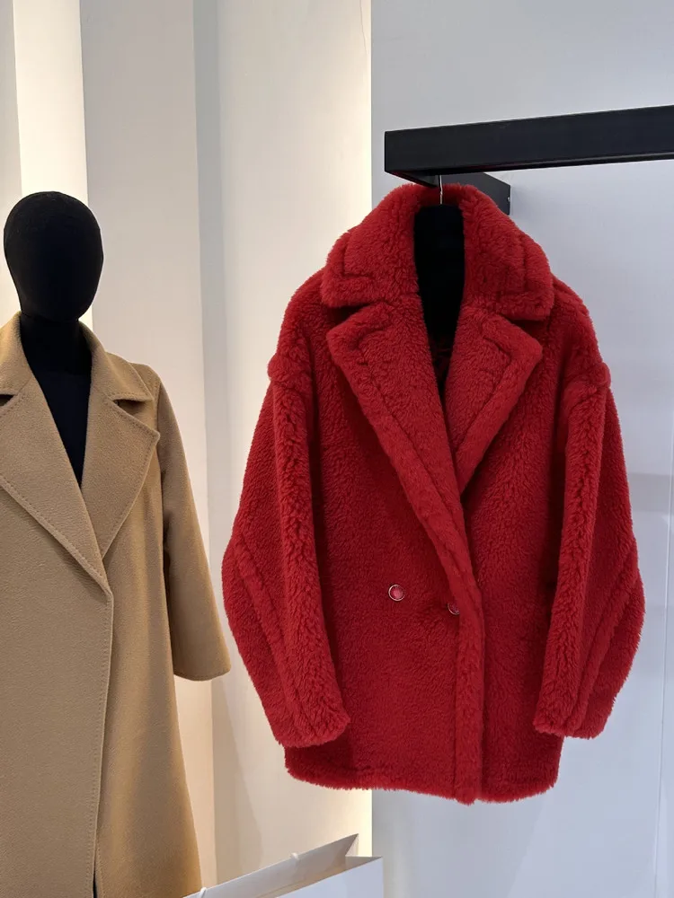 Max Kurzer Teddybär-Mantel 62% Alpaka 26% Wolle 12% Seide Mantel Winter DAMEN Jacke Verdickter Damenmantel Übergroß