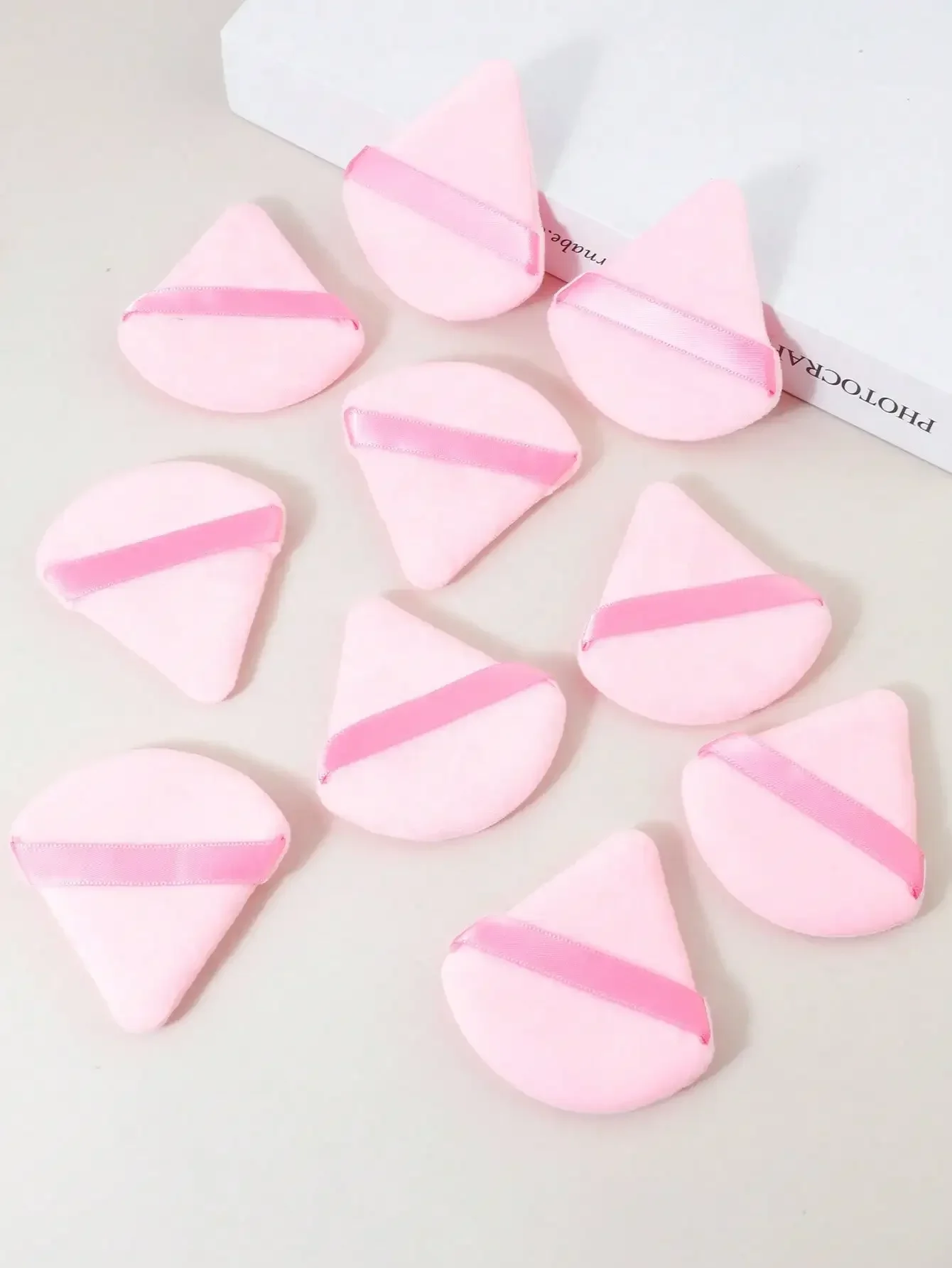 10 Stück dreieckige Samt-Puderquaste, Pizza-Form, Mini-Gesichts-Make-up-Schwamm, Kosmetik, waschbar, leichtes Make-up-Werkzeug – Detail 2