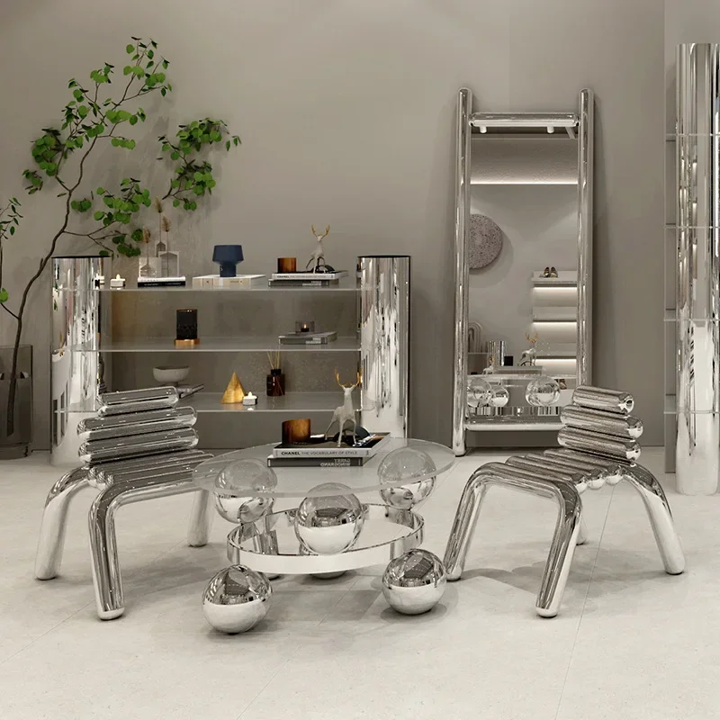 Buyer clothing store mirror stainless steel coffee table display props display stool chair