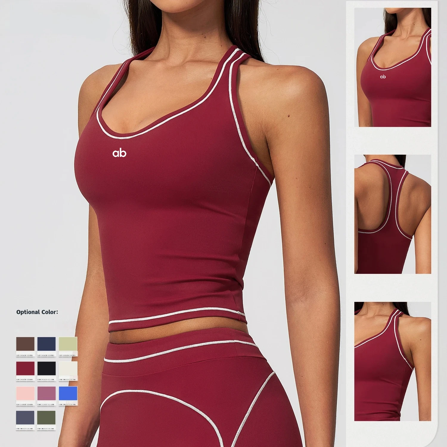 Women Summer Color‑Blocking I‑Shaped Beautiful Back Sports Bra Brushed Breathable Shockproof Gather Yoga Gym Running Tank Top