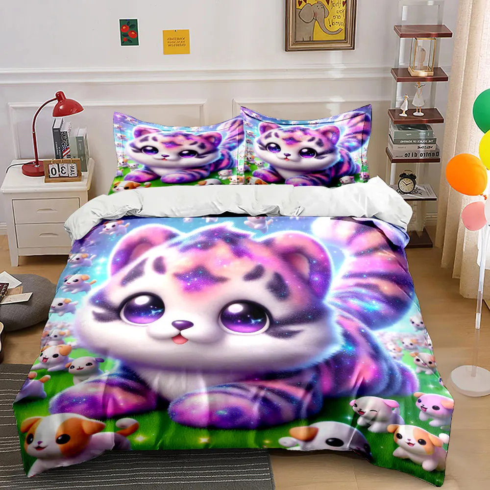 Cute colorful animals with puppies Printed Duvet Cover Set1 Duvet Cover+2 PillowcaseMulti Size Bedroom Bedding Decor