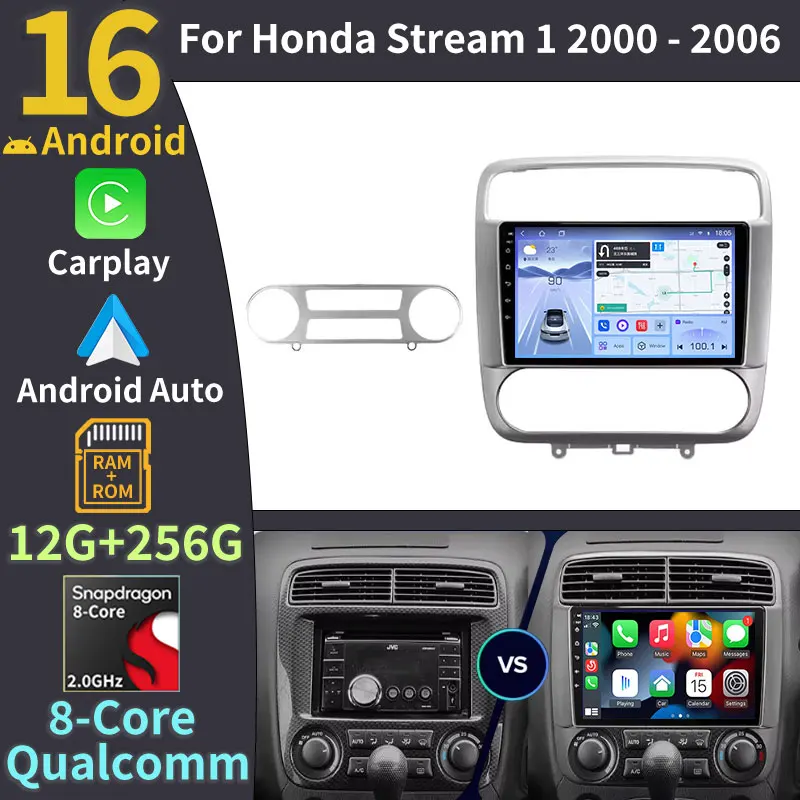 

Android 16 Car Radio For Honda Stream 1 2000 - 2006 Wireless Carplay Auto QLED GPS 4G BT Multimedia Video Player 2Din Head Unit