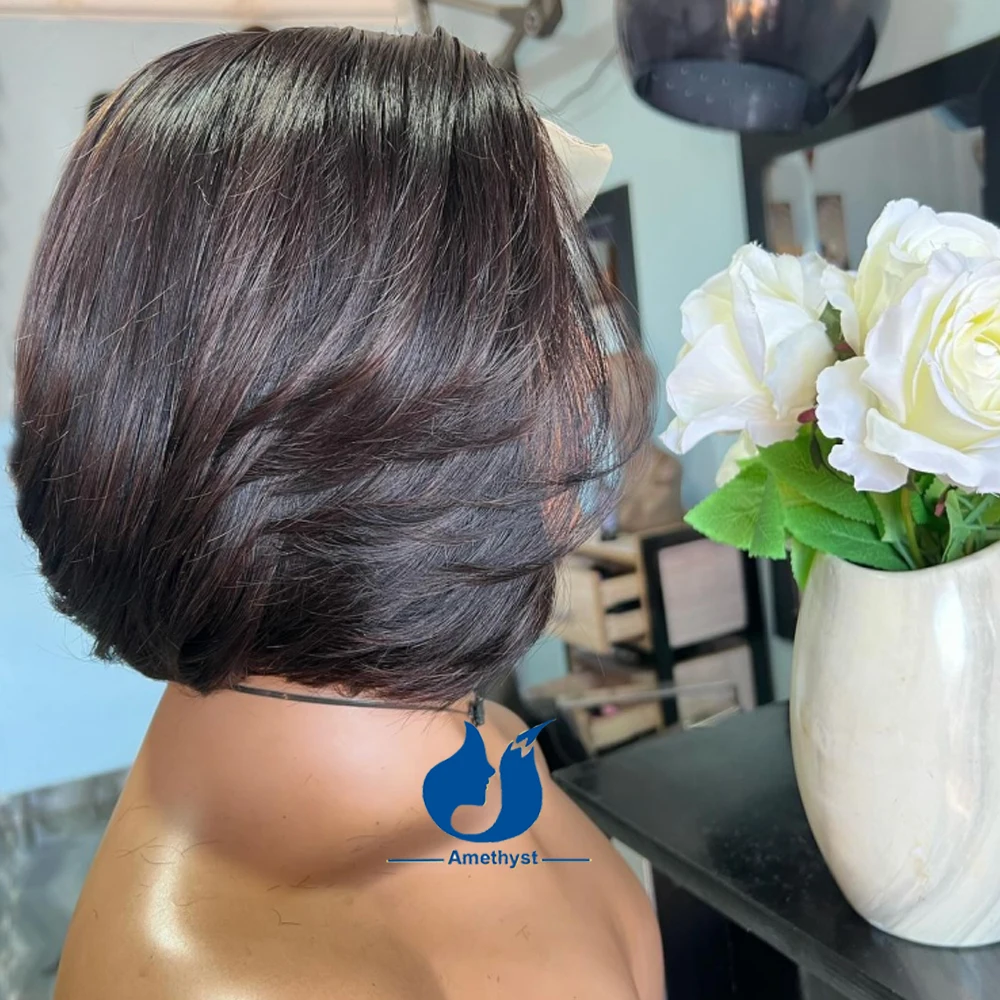 Layered Haircut Face Framing Frontal Wigs for Women 13X6 Deep Part Short Cut Bob Wig Human Hair 13x6 Frontal Lace Glueless Wig
