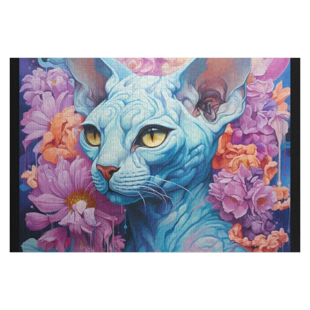 

Floral Cool Colors Sphynx Cat Portrait Jigsaw Puzzle Custom Gifts Game Children Custom Name Wooden Toy Puzzle