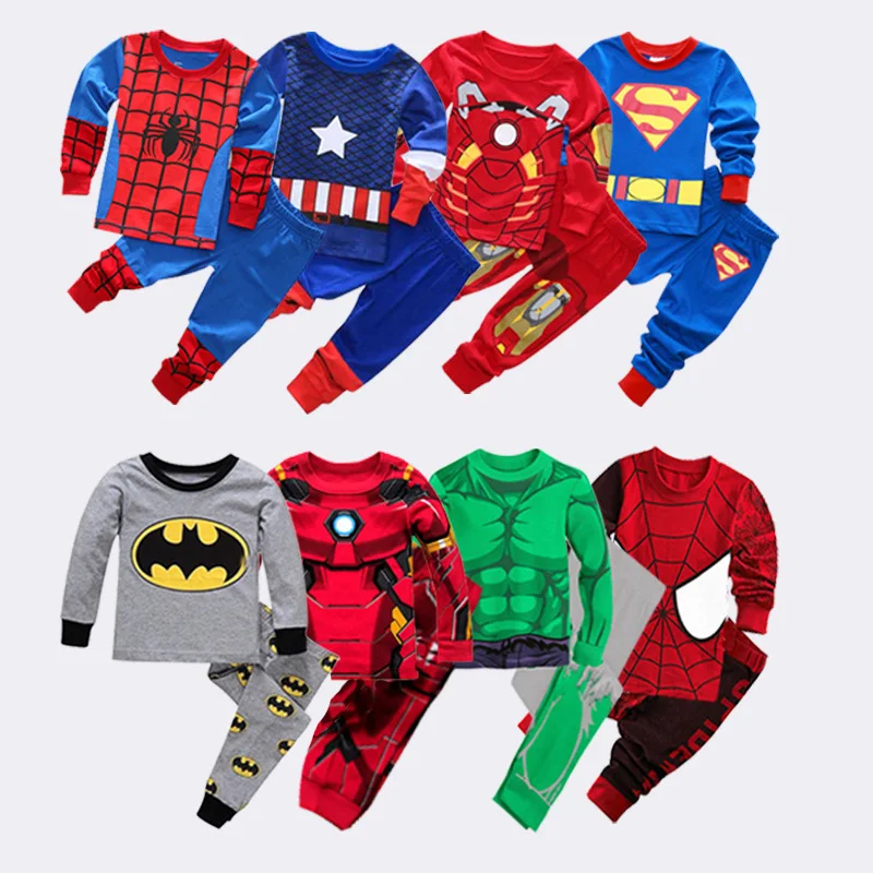 Disney Marvel Superhero Series pigiama per bambini Iron Man Captain America Hulk Bat Man Spiderman Cotton set di pantaloni a maniche lunghe