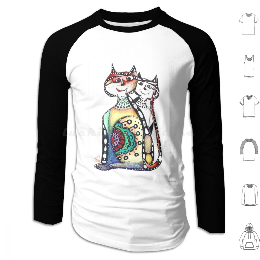 Alebrijesque Cats 1-Bibiwildstudio Hoodies Long Sleeve Cat Feline Alebriijes Pets Ink Doodle Bibiwildstudio Whimsy