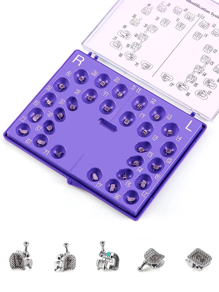 AZDENT 5 Boxen zahnärztliche kieferorthopädische Metallklammern mit Bukkalröhrchen, passive selbstligierende Roth/MBT 0,022 345 Haken MIM Mesh Base – Detail 5