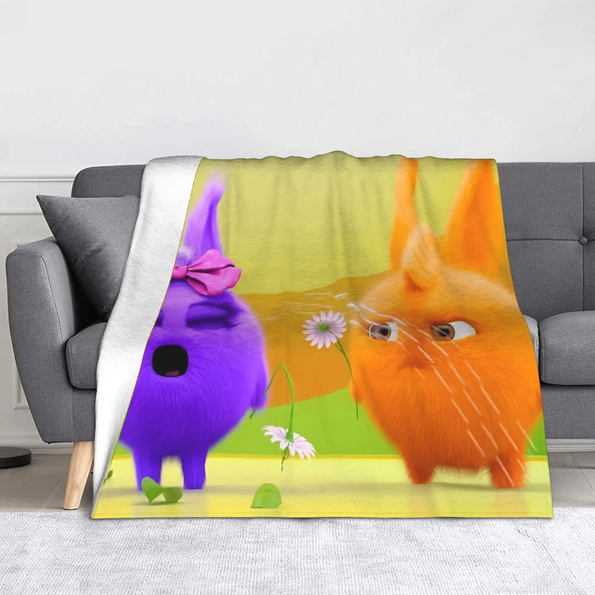 Sunny Bunnies Cartoon Flannel Throw Blankets Iris Turbo Blankets for Home Bedroom Super Warm Bedspread
