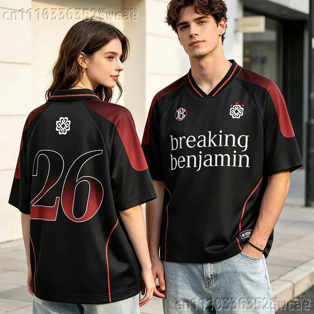 Breaking Benjamin Band Jersey New Rock Festival Concert Fan V‑Neck T‑Shirt Unisex Loose Streetwear Top Family Matching