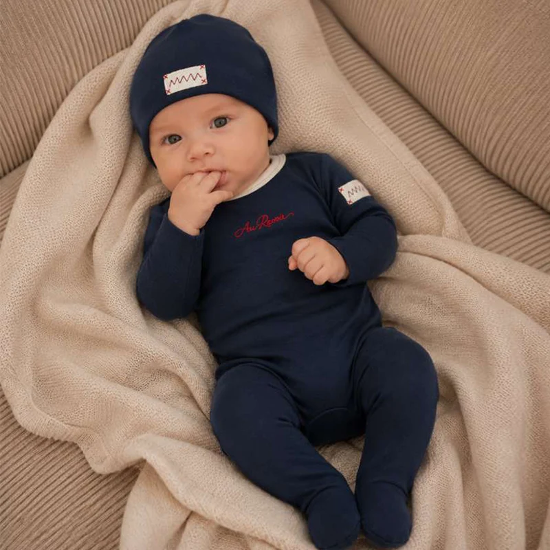 Ali Layette AW26 Embroidered Layette Set Baby Cotton Footed Romper Matching Hat