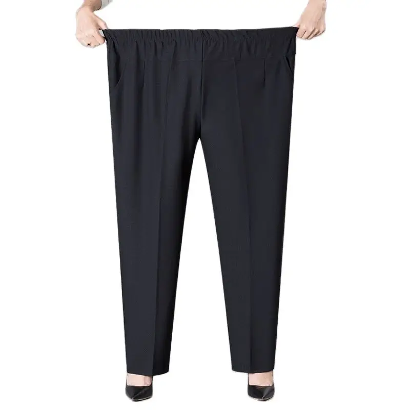 Pantalones elásticos de cintura alta para mujer, pantalón largo recto de felpa para madres de mediana edad, otoño e invierno, novedad de 2023, 8XL