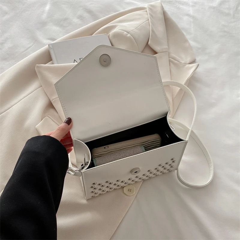 Designer Nieten Umhängetasche mit kurzem Griff Handtasche Mode Mini kleine Handytasche Geldbörse solide Pu-Leder Damen Umhängetaschen – Detail 33