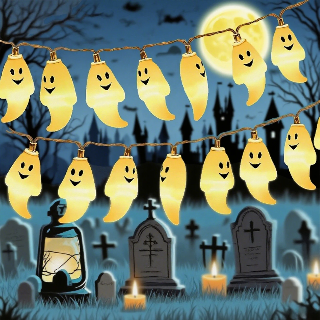 3m Ghost LED String Lights for Halloween Battery Powered DIY Lights Indoor Outdoor  Atmosphere Home Party Festival Decoration